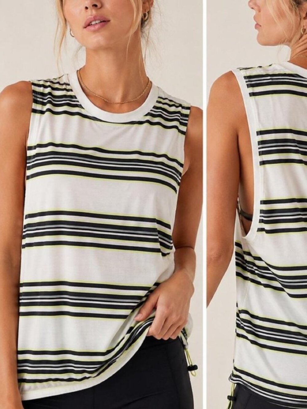 Free People Movement Womens NWT XS Wave Stripe Blk/Yellow Combo Top/Workout
